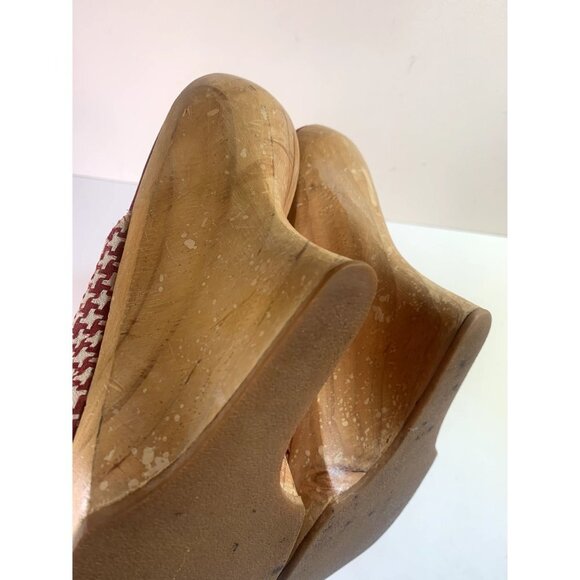 ZARA Rare Red+White Houndstooth Wood Wedge Clog Retro 40s Pin-up Bow Tie - Picture 9 of 9